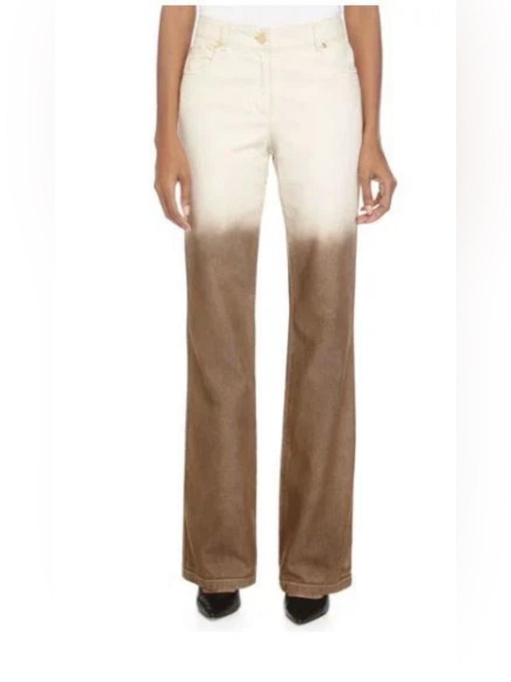 Escada Ombre Wide-Leg Jeans in Cream and Brown sz 40